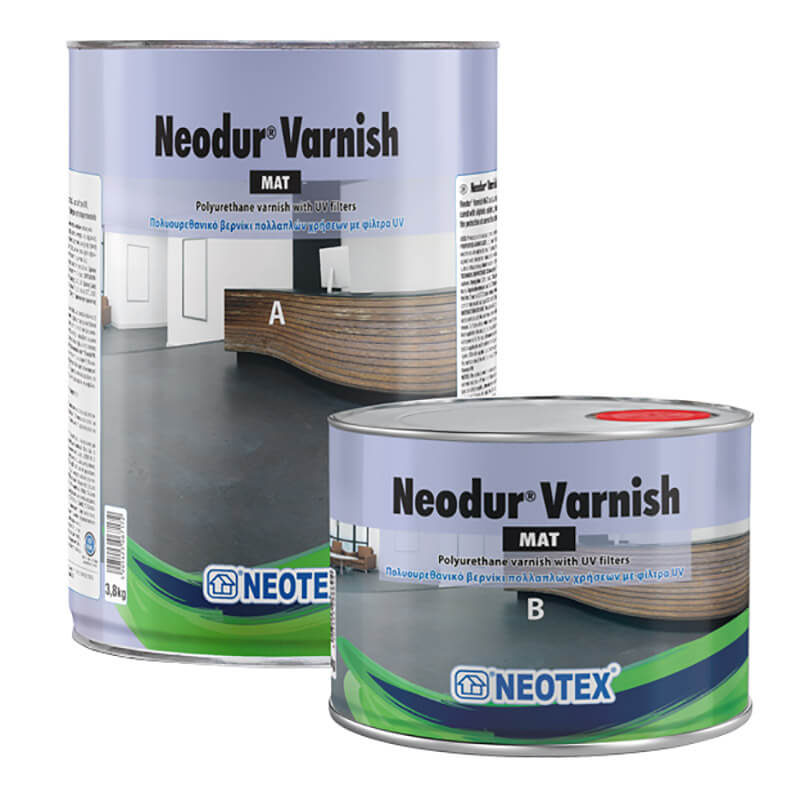 Neodur Varnish Mat Διάφανο σατινέ βερνίκι αλειφατικής πολυουρεθάνης, δύο συστατικών, με φίλτρα UV, για προστασία οικοδομικών επιφανειών
