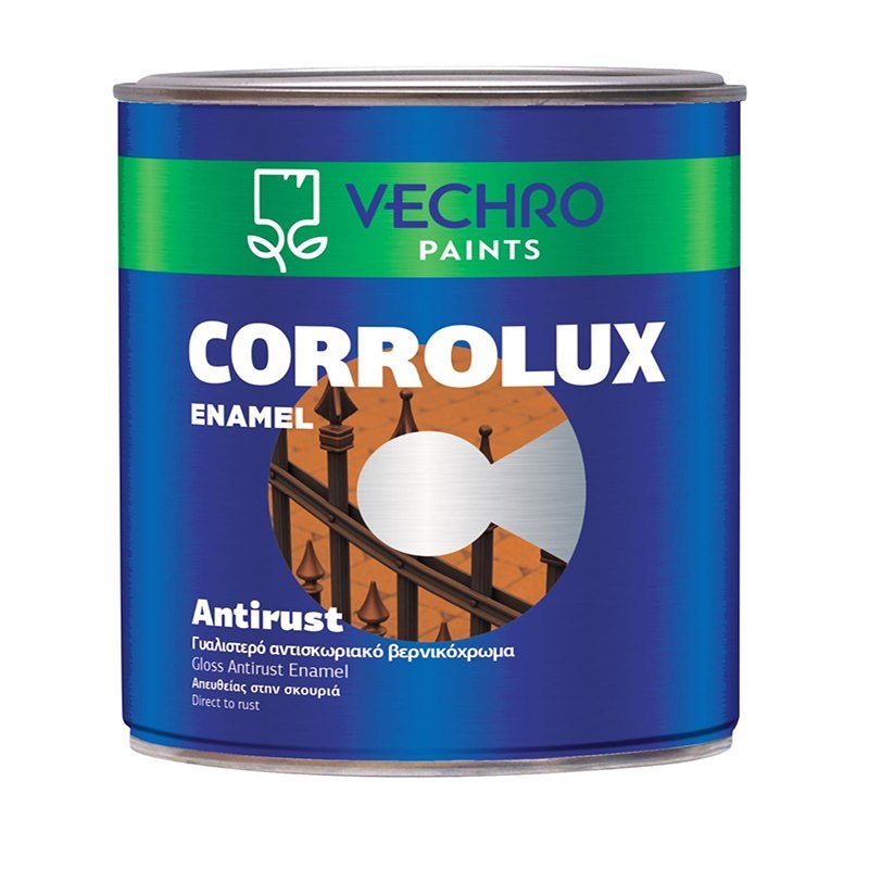 Corrolux Antirust Γυαλιστερό αντισκωριακό χρώμα για μεταλλικές επιφάνειες, νέες ή ήδη σκουριασμένες, για εσωτερική και εξωτερική χρήση