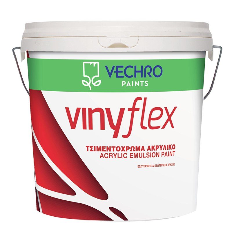 Vinyflex Τσιμεντόχρωμα Ακρυλικό: Ακρυλικό τσιμεντόχρωμα εξωτερικής χρήσης Ιδανικό για συχνή επαναβαφή. Διατίθεται σε λευκό