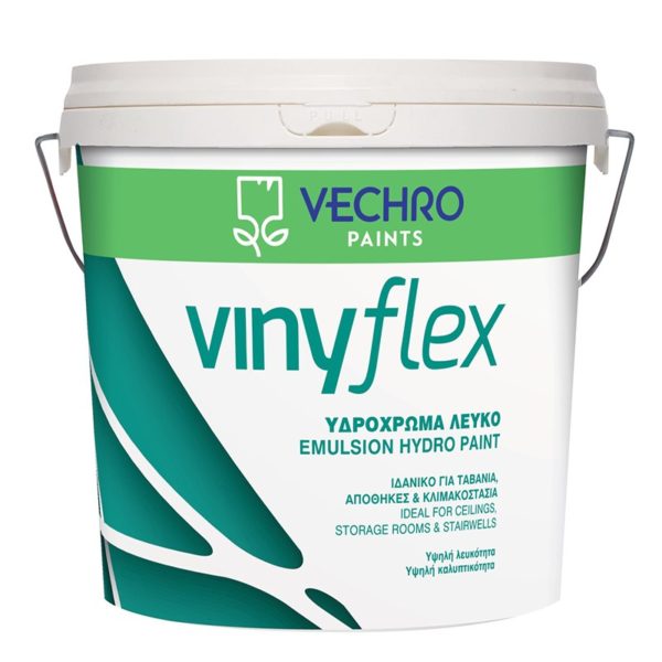 Vinyflex Υδρόχρωμα Υδρόχρωμα είναι ιδανικό για χρήση σε οροφές κουζινών, μπάνιων, υπνοδωματίων, αποθηκών, κλιμακοστασίων και γενικά εσωτερικών χώρων που δεν πλένονται
