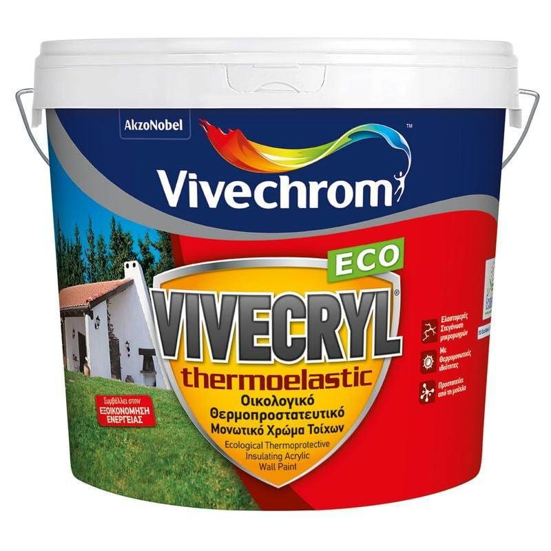 VIVECRYL THERMOELASTIC ECO Είναι ένα κορυφαίας ποιότητας οικολογικό ακρυλικό, ειδικό θερμοπροστατευτικό & μονωτικό χρώμα εξωτερικών τοίχων